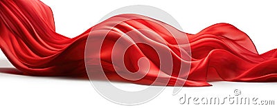 Elegant Wavy Red Satin Fabric Flowing on White Background GenerativeAI Stock Photo