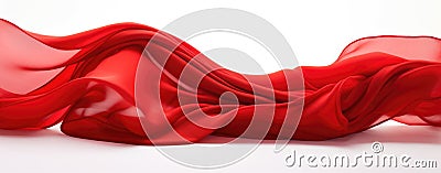 Elegant Wavy Red Satin Fabric Flowing on White Background GenerativeAI Stock Photo