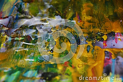 Gold silver green waxy sparkling painting contrasts abstract background Stock Photo
