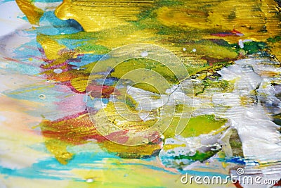 Golden green silver waxy sparkling painting contrasts abstract background Stock Photo
