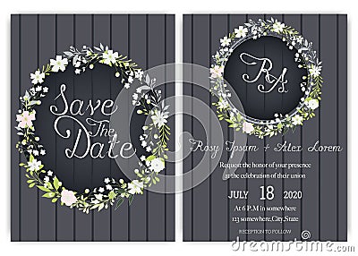 Elegant wedding cards consist of various kinds of flowers Vector Illustration