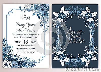 Elegant wedding cards consist of various kinds of flowers Vector Illustration