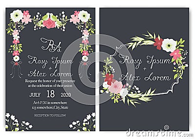 Elegant wedding cards consist of various kinds of flowers Vector Illustration