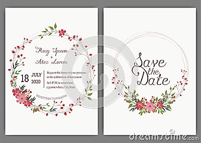 Elegant wedding cards consist of various kinds of flowers Vector Illustration