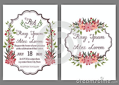 Elegant wedding cards consist of various kinds of flowers Vector Illustration