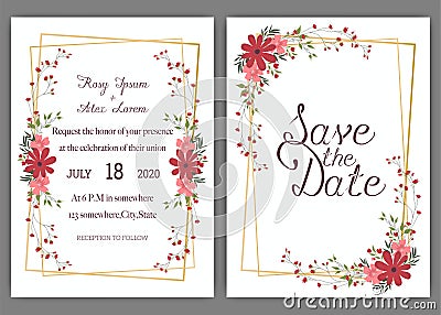 Elegant wedding cards consist of various kinds of flowers Vector Illustration