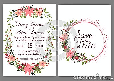 Elegant wedding cards consist of various kinds of flowers Vector Illustration