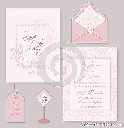 Elegant wedding cards consist of various kinds of flowers Vector Illustration