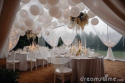 An elegant wedding celebration with white dacor and luxurious lighting creating a romantic and formal atmosphere Stock Photo