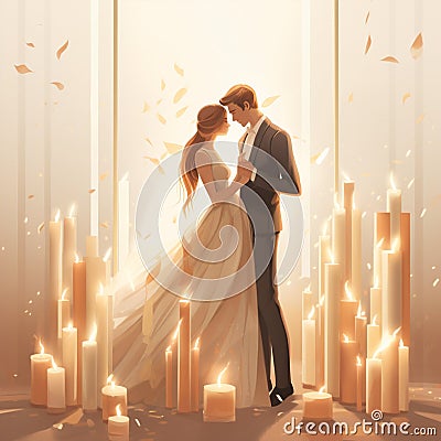 Elegant Wedding Ceremony with a Modern Twist Cartoon Illustration