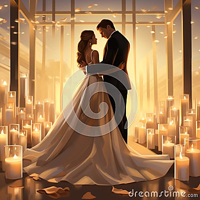 Elegant Wedding Ceremony with a Modern Twist Cartoon Illustration