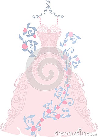 Elegant wedding mannequin dress hand drawing illustration vector Vector Illustration