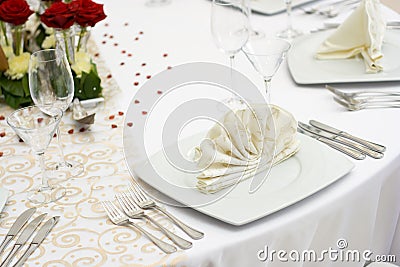 Elegant Wedding Table Setting Stock Photo