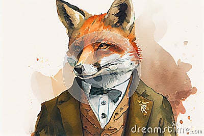 Elegant well dressed red fox watercolor Stock Photo
