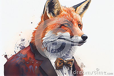 Elegant well dressed red fox watercolour Stock Photo