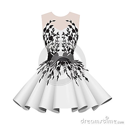 Elegant white with black women cocktail dresses Vector Illustration