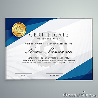 Elegant white and blue certificate diploma template Vector Illustration