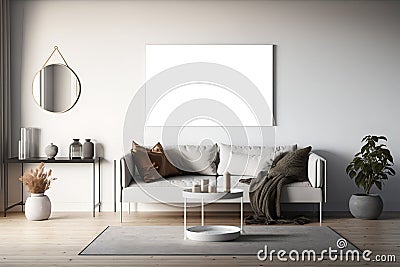 Elegant White Canvas Mockup: Minimalist Workspace, Cheerful Wall, and Inviting Atmosphere Stock Photo