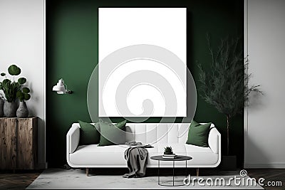 Elegant White Canvas Mockup: Minimalist Workspace, Cheerful Wall, and Inviting Atmosphere Stock Photo