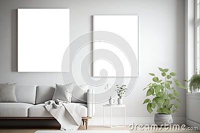 Elegant White Canvas Mockup: Minimalist Workspace, Cheerful Wall, and Inviting Atmosphere Stock Photo