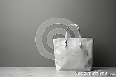 Elegant white canvas tote against a sleek gray backdrop Stock Photo