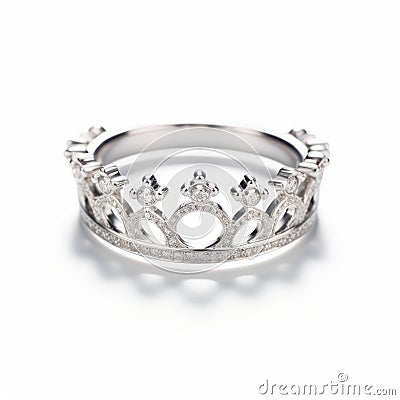 Elegant White Gold Crown Ring - Conceptual Elegance With A Pop Of Hallyu Stock Photo