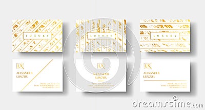 Elegant white and gold luxury business cards Set with marble texture and gold detail vector template, banner or Vector Illustration