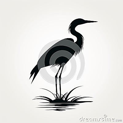 Elegant White Heron Silhouette: A Bold Graphic Tattoo Design Cartoon Illustration