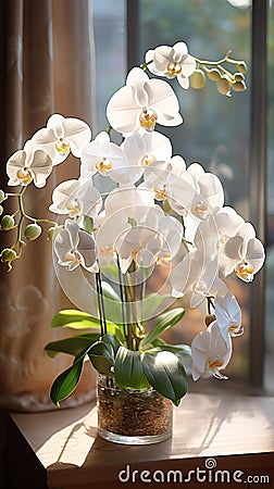 Elegant White Orchid: Delicate Beauty in Soft Natural Light Stock Photo