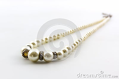 Elegant white pearl necklace. Stock Photo