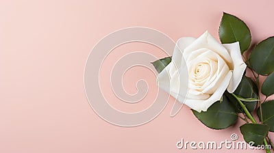 Elegant white rose with copy space on the right side of a beautiful pink isolated background Stock Photo