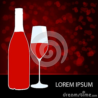 Elegant wine bottle and glass illustration Vector Illustration