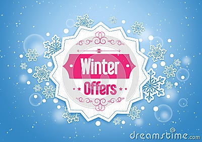 Elegant Winter Offers in Snow Flakes Background Vector Illustration