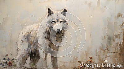 Elegant Wolf: A Muted Palette Oil Painting With Emotive Faces Stock Photo