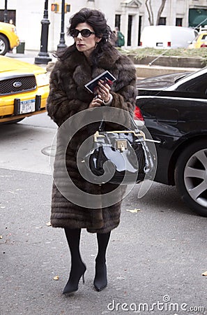 An elegant woman arriving to a Fashion show in New York Editorial Stock Photo