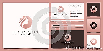 Elegant woman hair salon gold gradient logo design and business card Vector Illustration