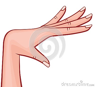 Elegant Woman Hand Kissing Pose Palm Down Fingers Outstretched with French Manicure Retro Style Vector Outlined Illustration Isola Vector Illustration