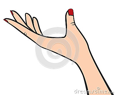 Elegant Woman Hand Outstretched with Red Nail Polish Retro Style Vector Outlined Illustration Isolated on White Vector Illustration