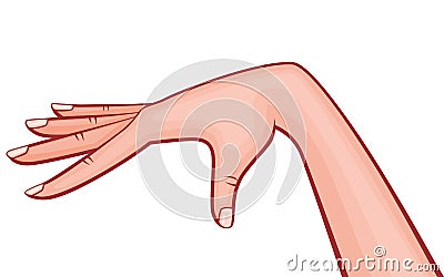 Elegant Woman Hand Palm Down Fingers Outstretched with French Manicure Retro Style Vector Outlined Illustration Isolated on White Vector Illustration