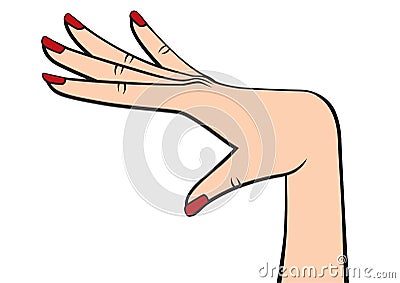 Elegant Woman Hand Pose with Red Nail Polish Retro Style Vector Outlined Illustration Isolated on White Vector Illustration