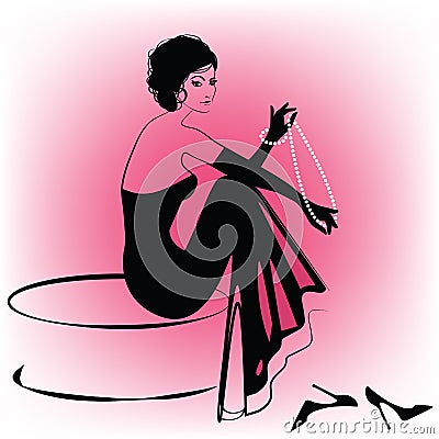 Elegant woman with pearls Vector Illustration