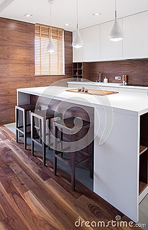 Elegant wooden kitchen interior Stock Photo