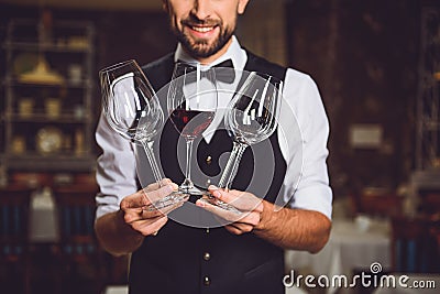 Elegant workmanship of professional sommelier Stock Photo