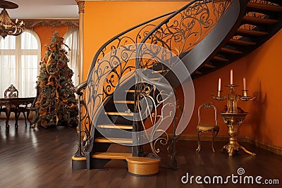 elegant wrought iron staircase in an upscale interior Stock Photo