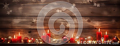 Elegant Xmas banner with beautiful red and gold candles Editorial Stock Photo