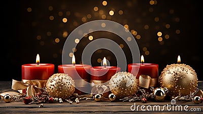 Elegant Xmas banner with beautiful red and gold candles Editorial Stock Photo