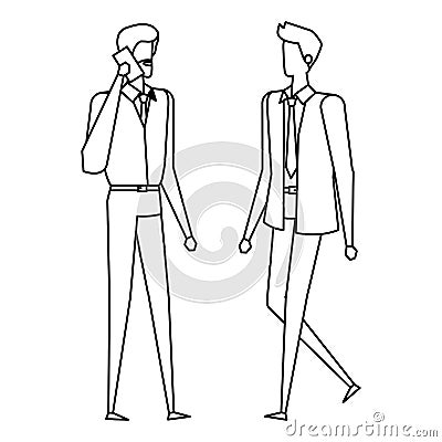 elegant young businessmen using smartphone Cartoon Illustration