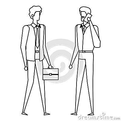 elegant young businessmen using smartphone Cartoon Illustration