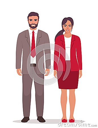 Elegant young man and woman in business suits. Flat sytle illustration of a handsome successful business people Vector Illustration