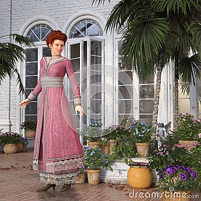 Elegant young woman dressed in Regency fashion Stock Photo